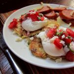 poached eggs and masa cakes